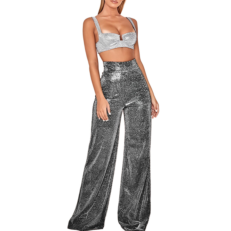 Patsy - Chic Glitter Flared Trousers for Women in Trendy Style