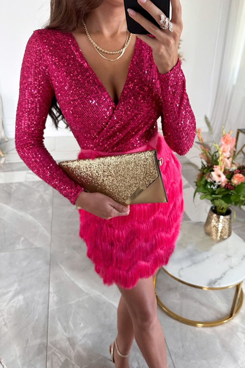 Cedrella - Elegant Party Dress for Women with Sequined Top and Ruffled Skirt