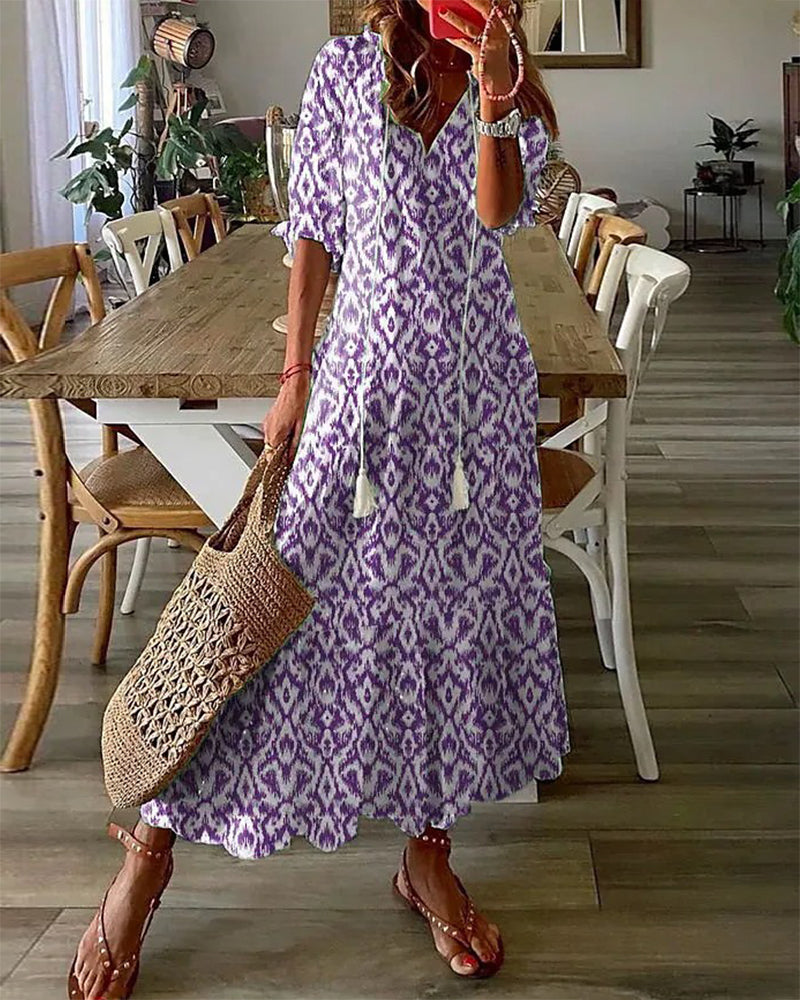 Ruan - Cozy Women's Maxi Dress with Chic V-neck and Festive Flair