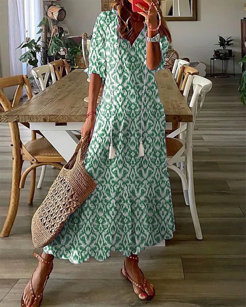 Ruan - Cozy Women's Maxi Dress with Chic V-neck and Festive Flair