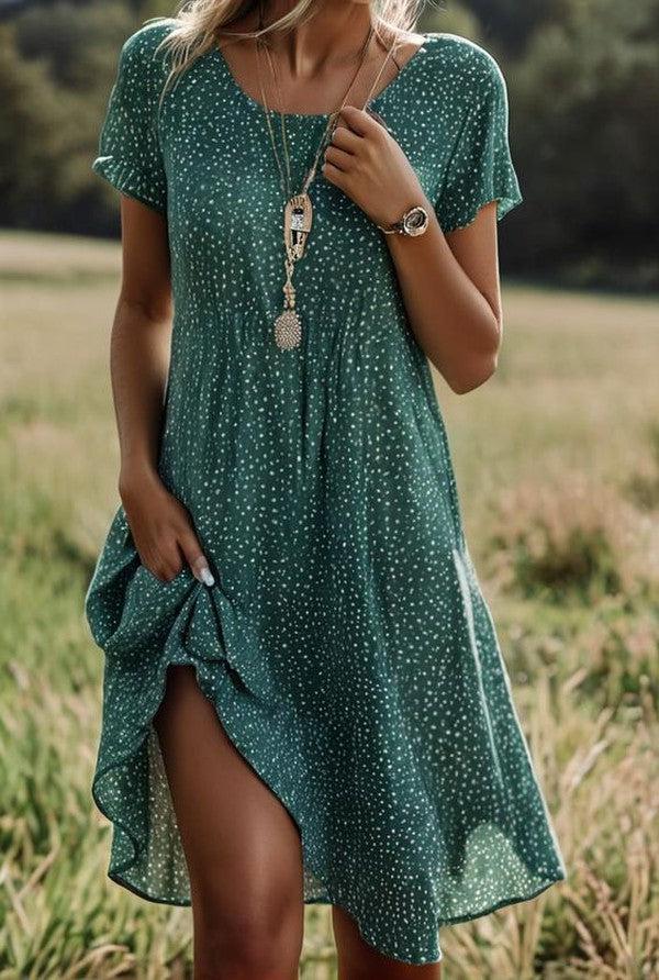 Havilah - Playful Green Polka Dot Mini Dress with Short Sleeves
