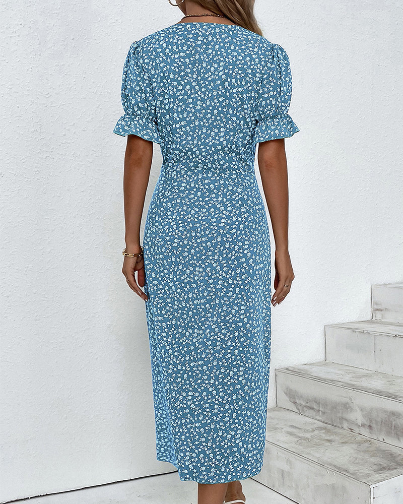 Carmella - Floral Pattern Women's Dress with Puff Sleeves
