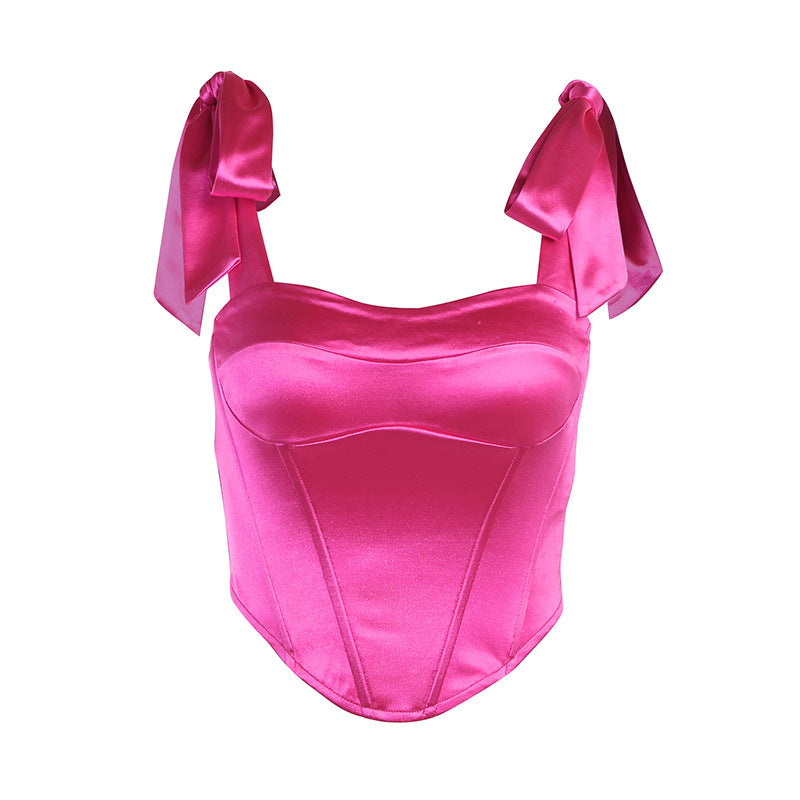 Coralie - Satin Corset Backless Top with Lace and Bow Details