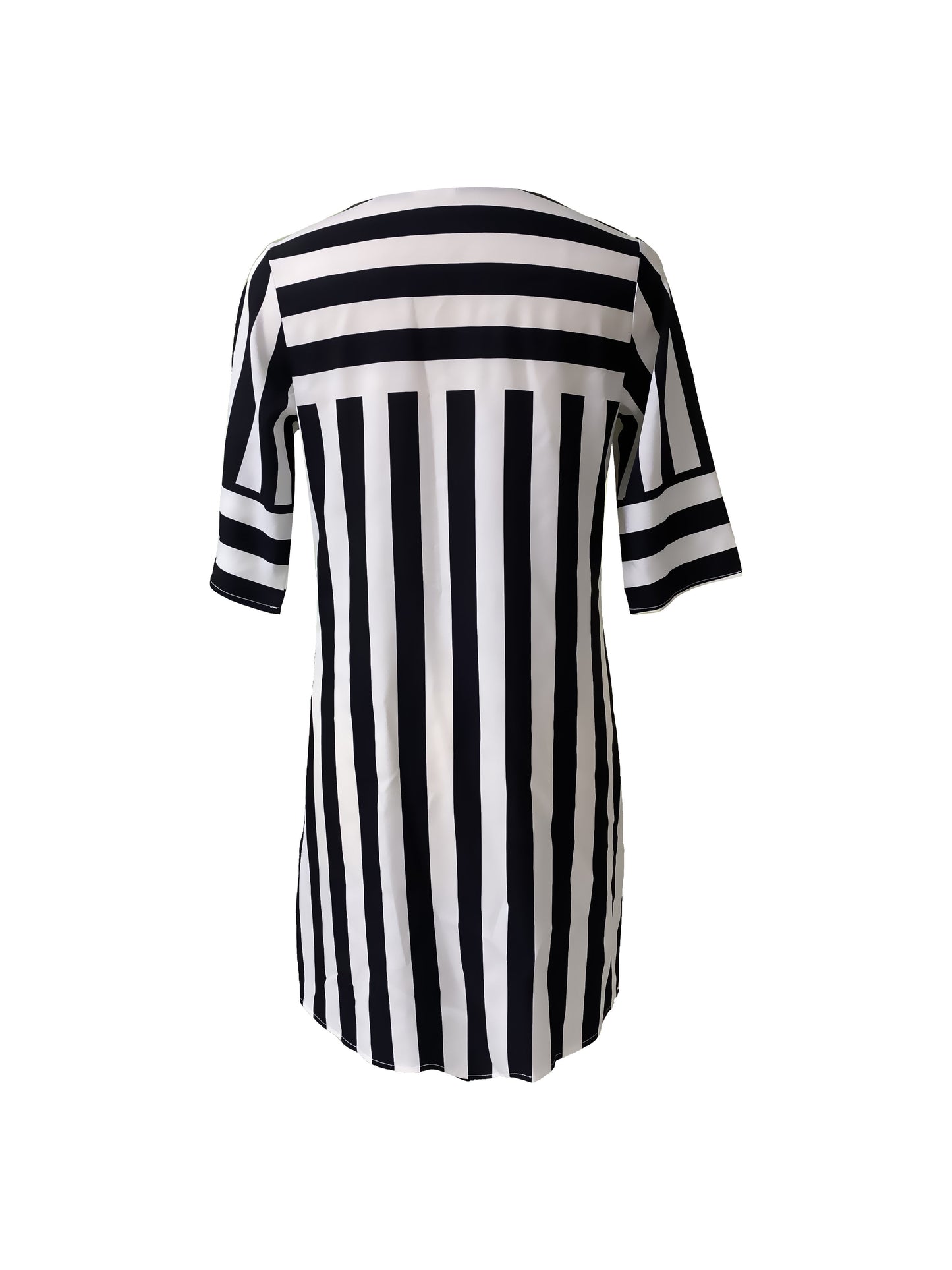 Kara-Lee - Elegant Striped Dress for Women with V-neck and Mid-length Design