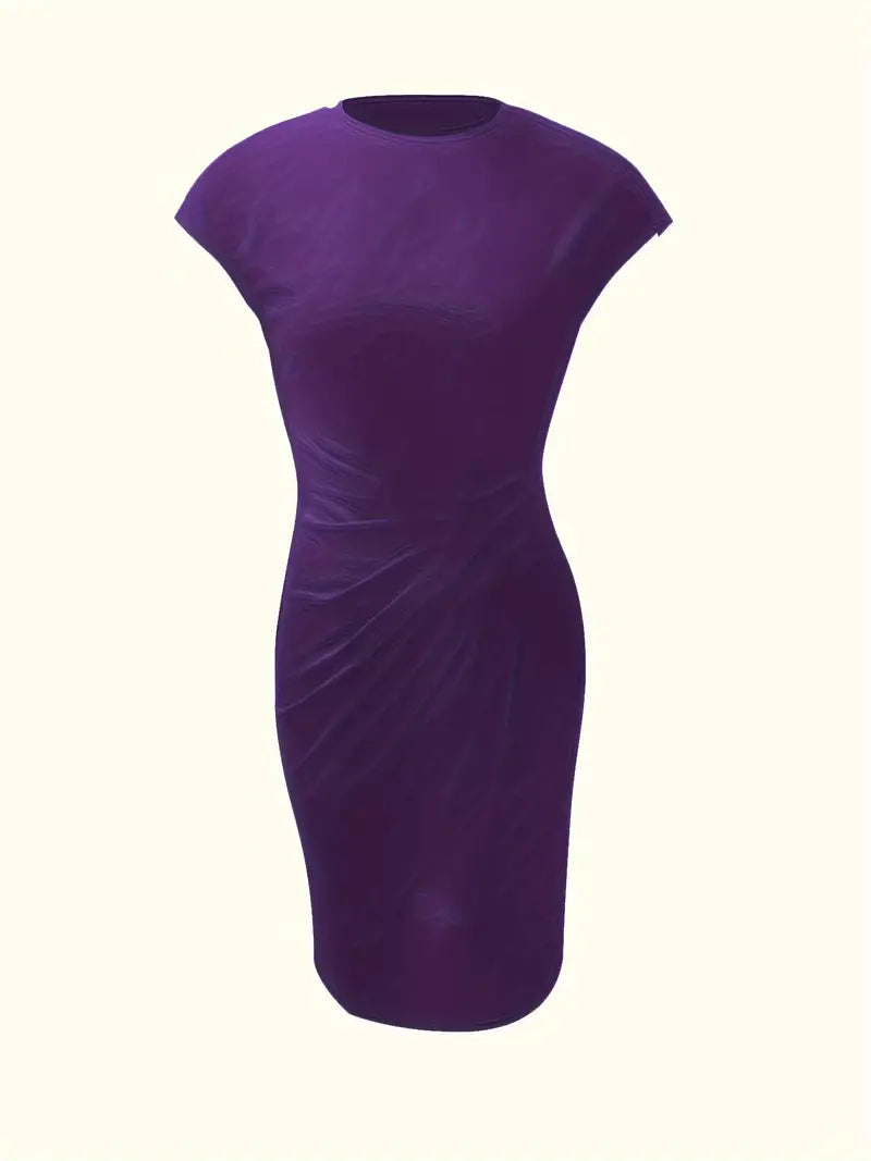 Livia - Elegant Women's Sheath Dress with Ruched Waist and Short Sleeves