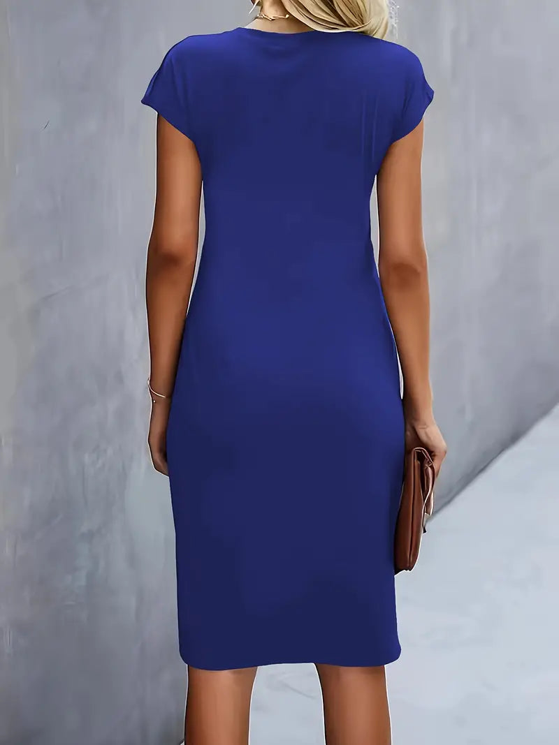 Livia - Elegant Women's Sheath Dress with Ruched Waist and Short Sleeves