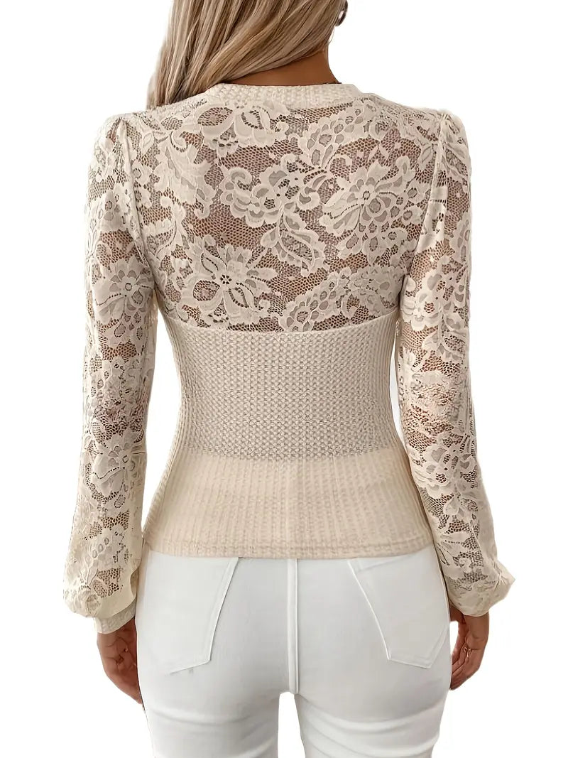 Vida - Stylish Long-Sleeved Lace Blouse with Lantern Sleeves