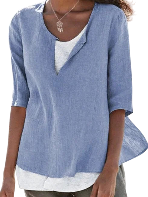 Claudine - Stylish Women's Shirt with V-neck and 3/4 Sleeves
