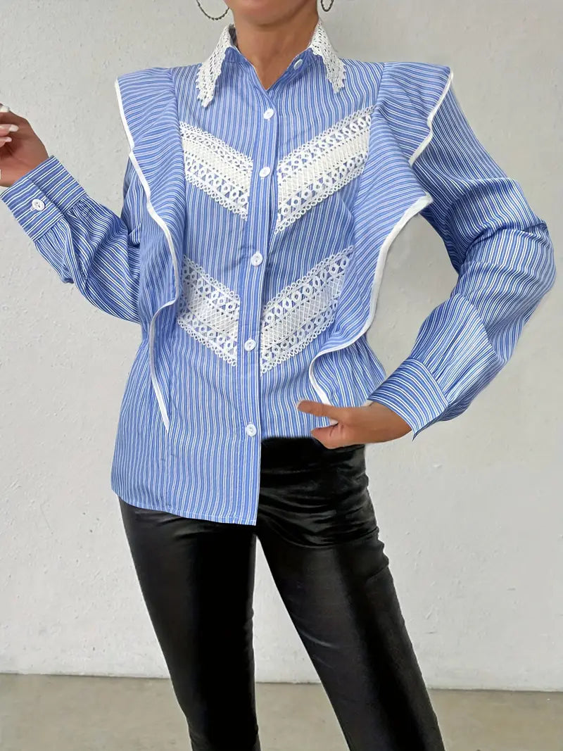 Wren - Elegant Vintage-Style Long-Sleeved Cotton Blouse with Lace Details