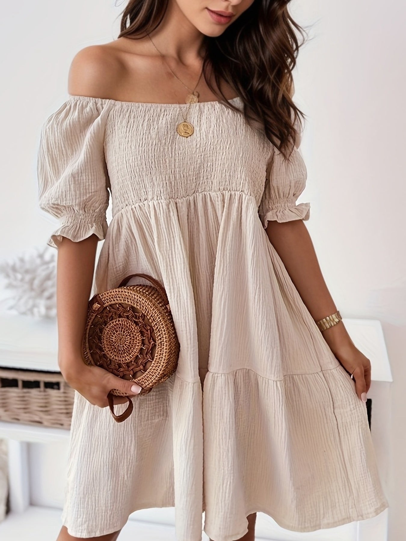 Margaret - Chic Off-the-Shoulder Smocked Dress for Women
