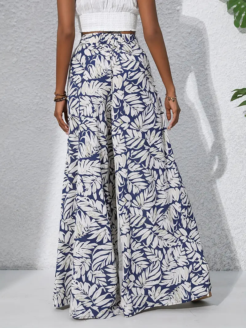 Bridget - Tropical Print Wide Leg Trousers for Effortless Chic Style