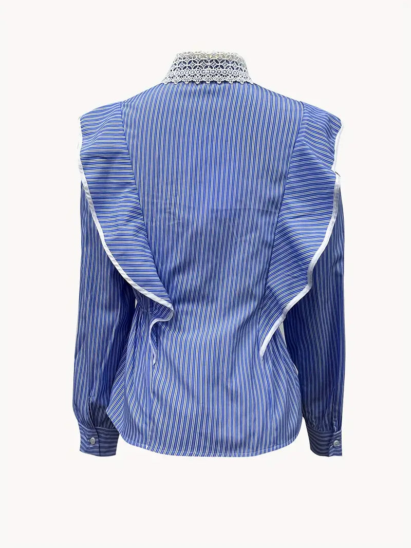 Wren - Elegant Vintage-Style Long-Sleeved Cotton Blouse with Lace Details