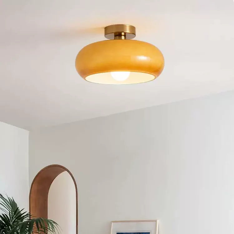 Ambrelle – Round Ceiling Light with Amber Glass Shade