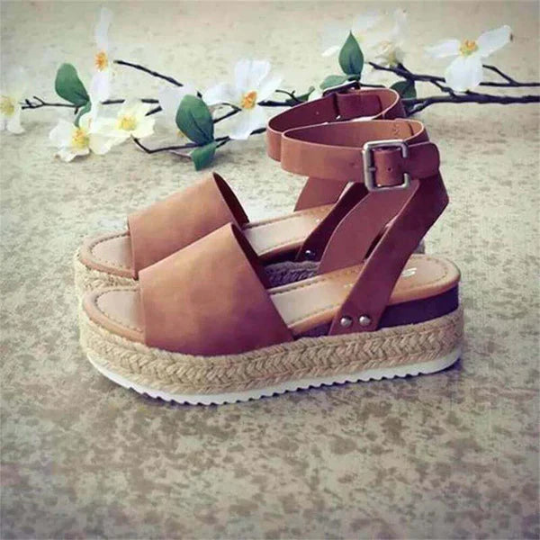 Ava - Stylish Sandals with Woven Sole and Adjustable Ankle Strap