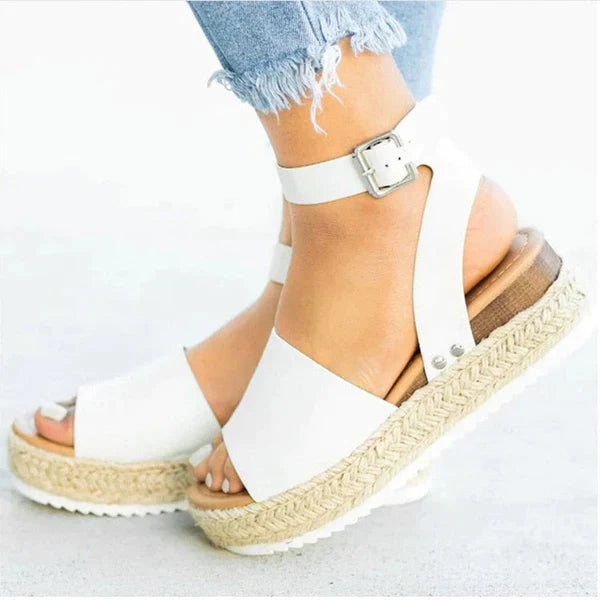 Ava - Stylish Sandals with Woven Sole and Adjustable Ankle Strap