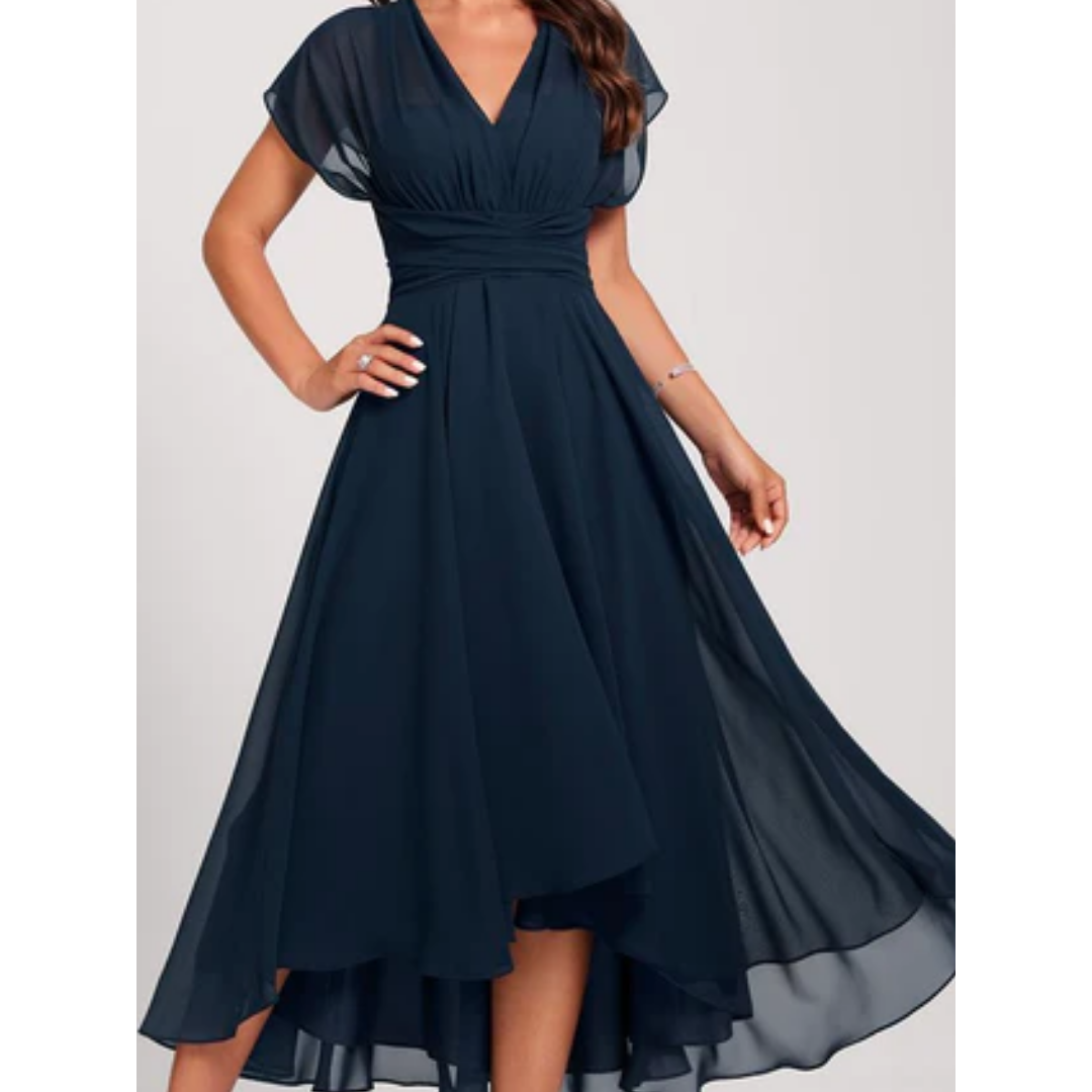 Aileen - Timeless Women's Midi Dress with V-neck and Flowy Skirt