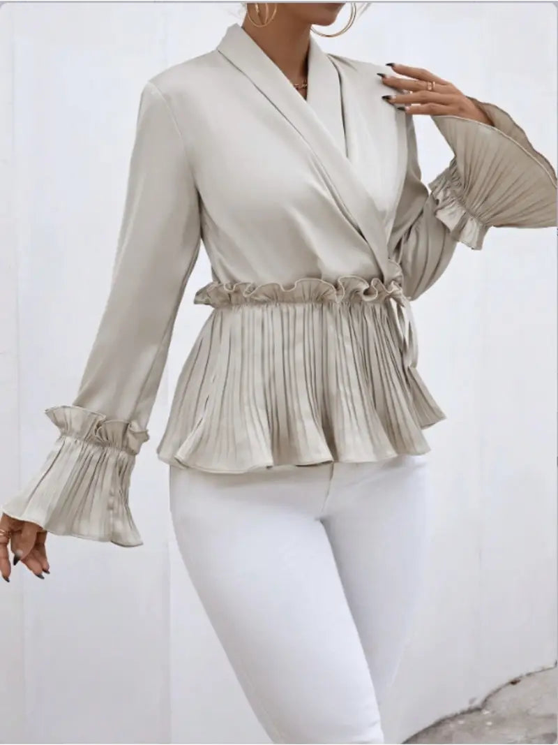 Vesper - Elegant Satin Blouse with Pleated Ruffle Details