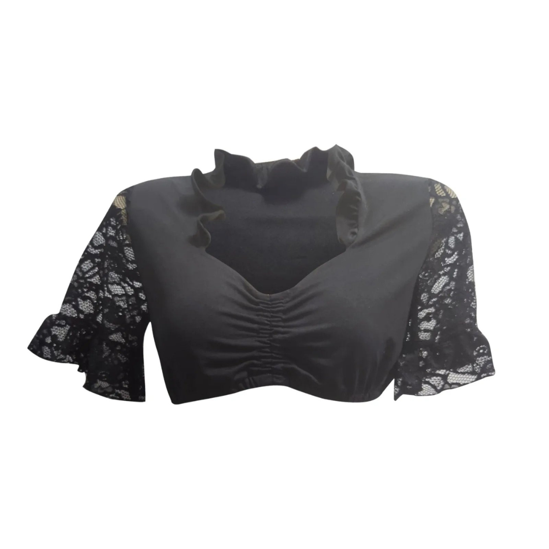 Cynthia - Oktoberfest V-neck Blouse for Women with Elegant Lace Sleeves