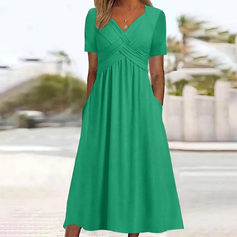 Demi - Soft A-Line Midi Dress with V-Neck for Women