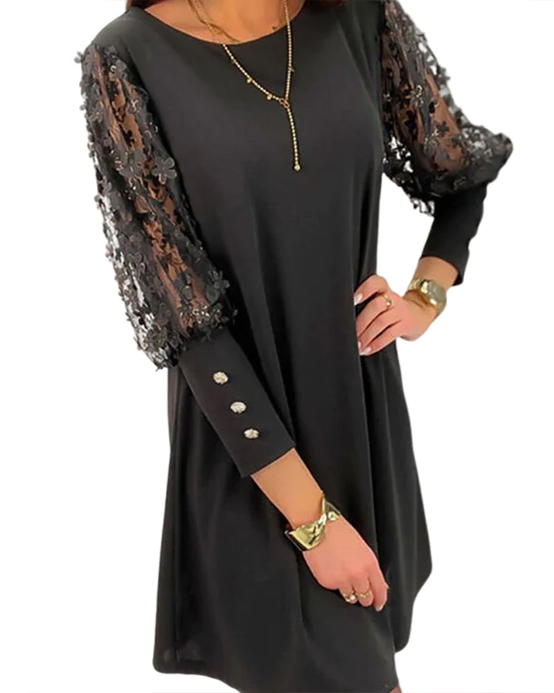 Doris- Elegant Women's Dress with Lace Sleeves and Modern Design