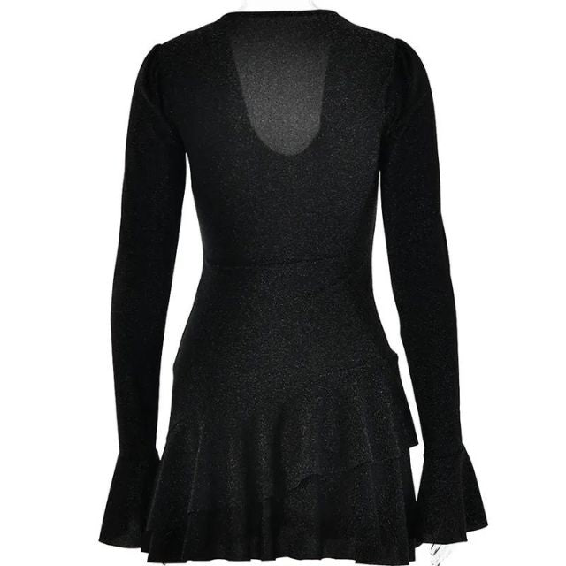 Carrigan - Stunning Glitter Mini Dress with Trumpet Sleeves