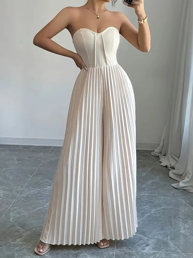 Beatrix - Elegant Strapless Jumpsuit with Pleated Wide-Leg Design