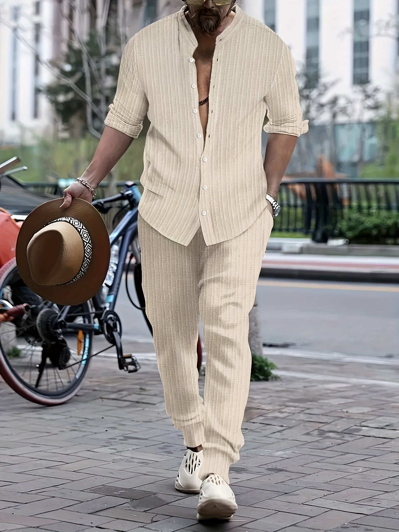 Moses - Elegant Men's Shirt and Trouser Set with Ribbed Design