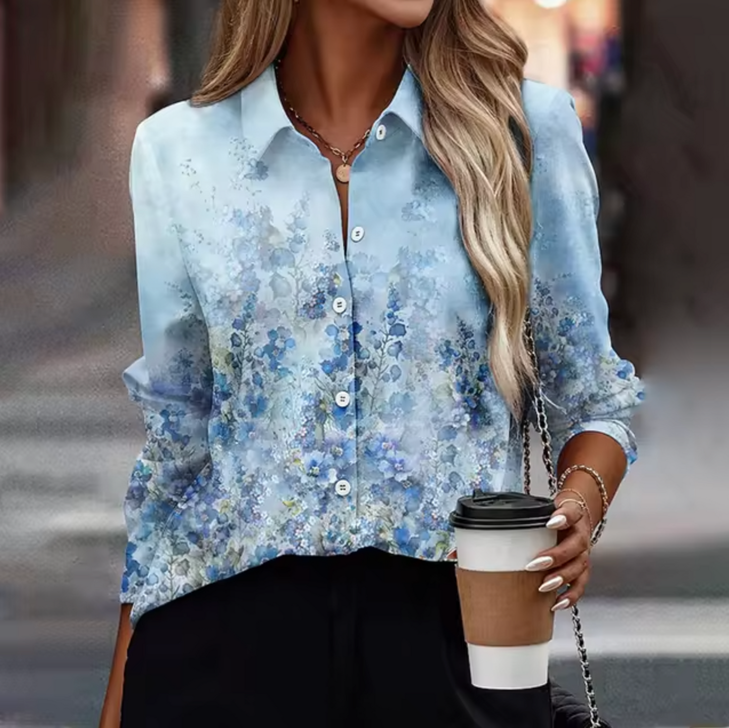 Bonnie - Lightweight Floral Print Blouse with Long Sleeves