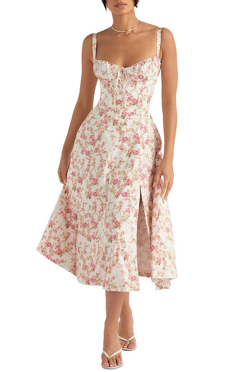 Nooria - Elegant Women's Floral Midi Dress with Flared Skirt