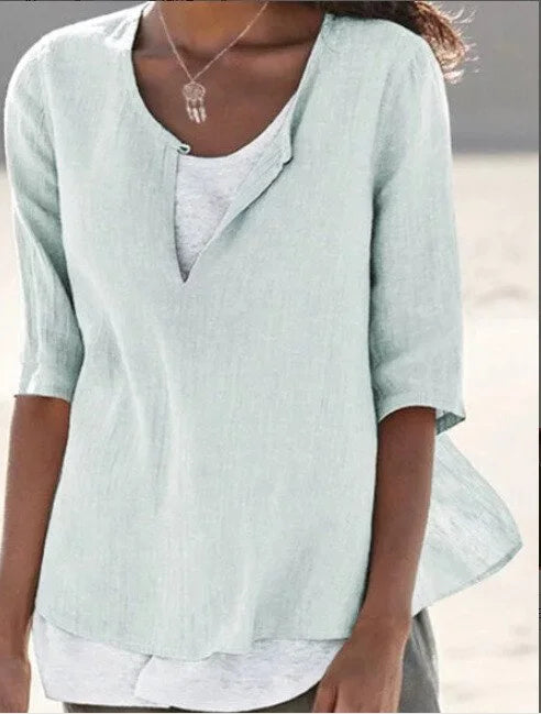 Claudine - Stylish Women's Shirt with V-neck and 3/4 Sleeves