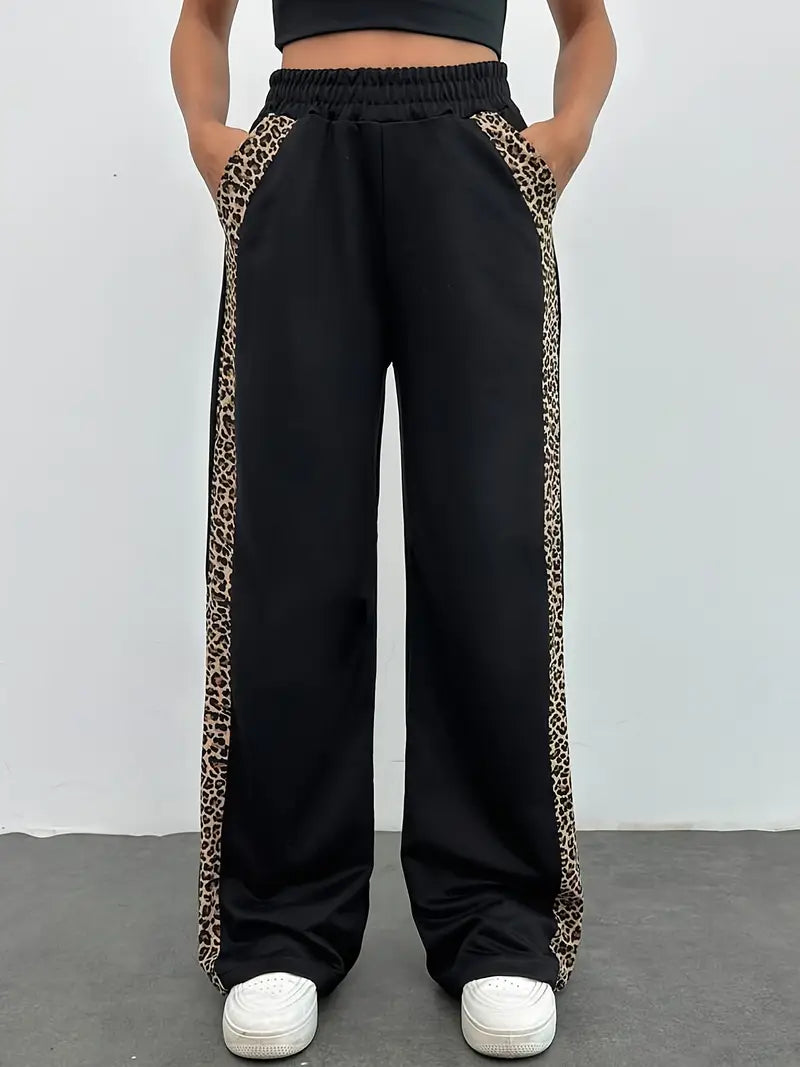 Valeska - Elegant Wide-Leg Trousers with Leopard Print Side Stripes