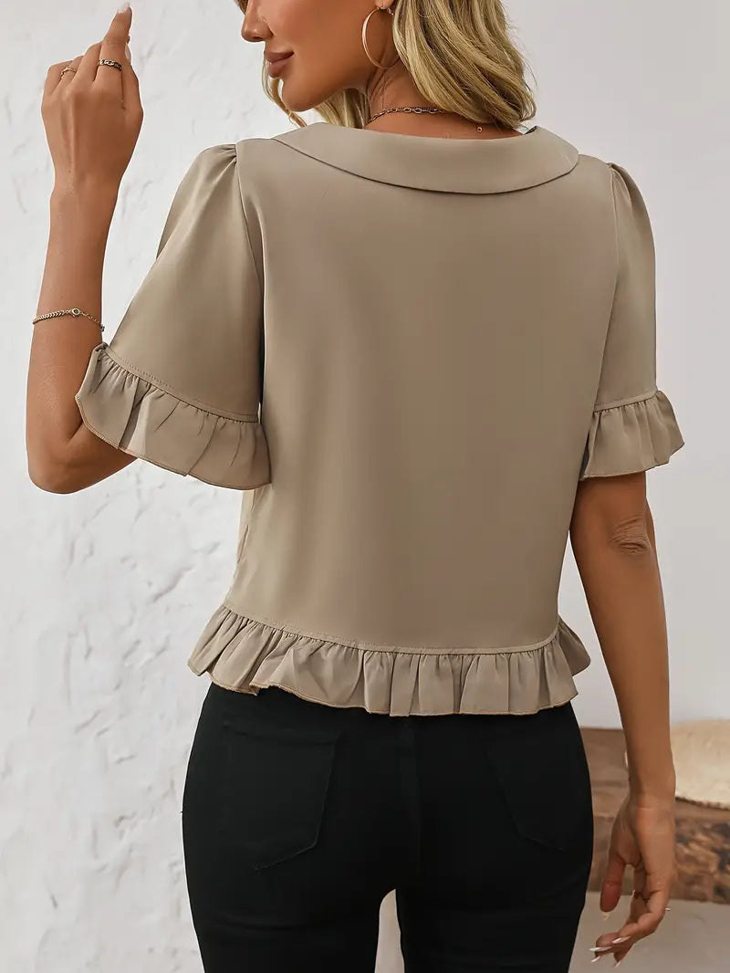 Diana - Elegant Blouse with Ruffle Trim and Button Front