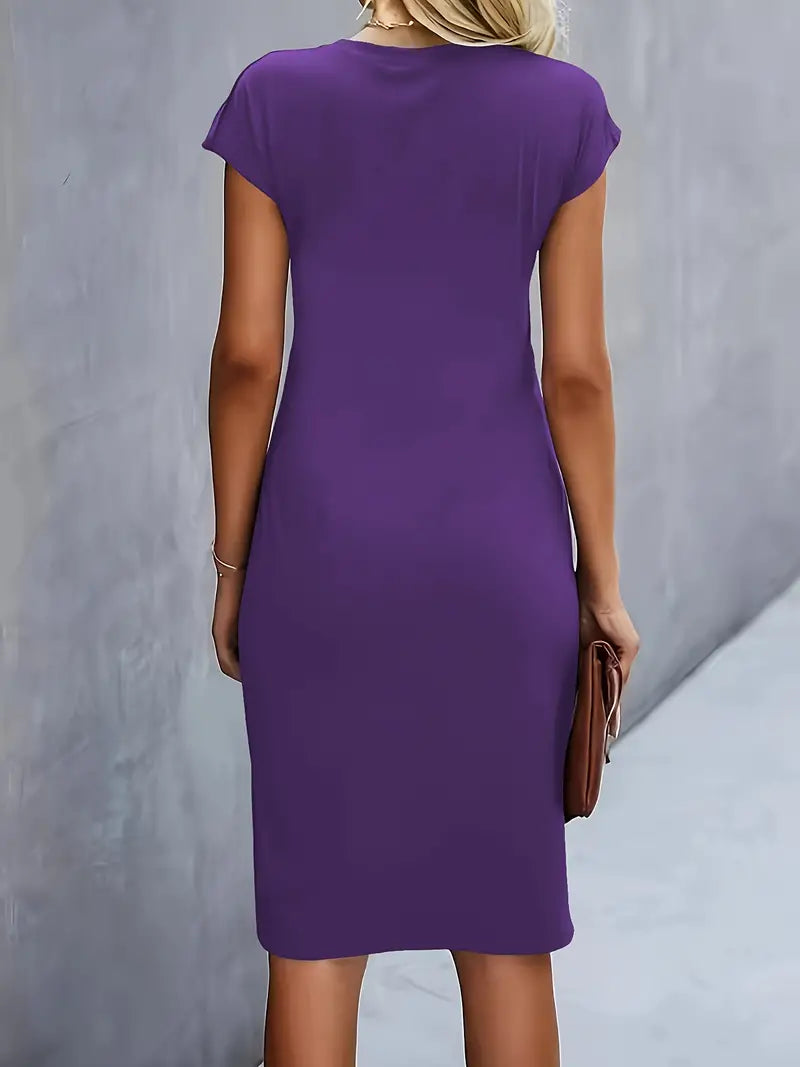 Livia - Elegant Women's Sheath Dress with Ruched Waist and Short Sleeves
