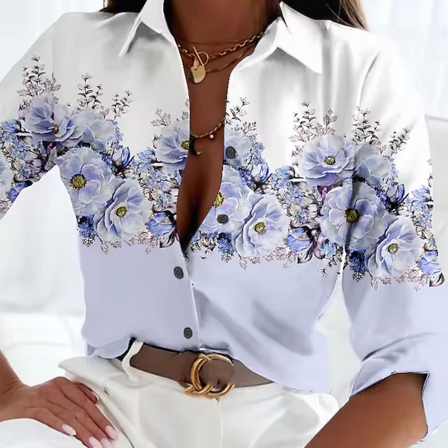 Bonnie - Lightweight Floral Print Blouse with Long Sleeves