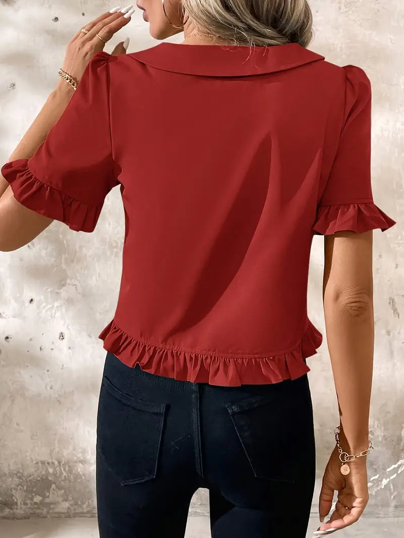Diana - Elegant Blouse with Ruffle Trim and Button Front