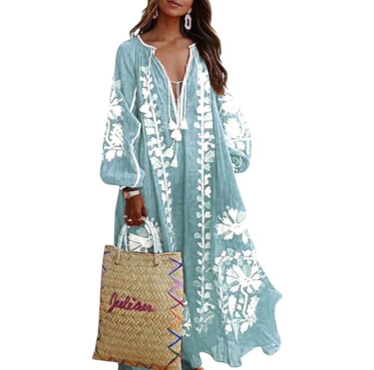 Danella - Enchanting Long Bohemian-Style Dress with Floral Print