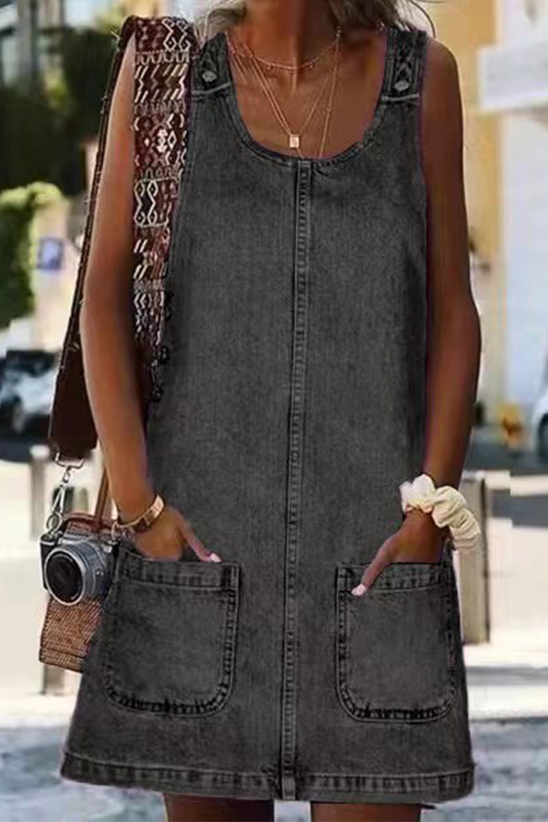 Maci - Denim Pocket Dress With U Neck Style And Comfort