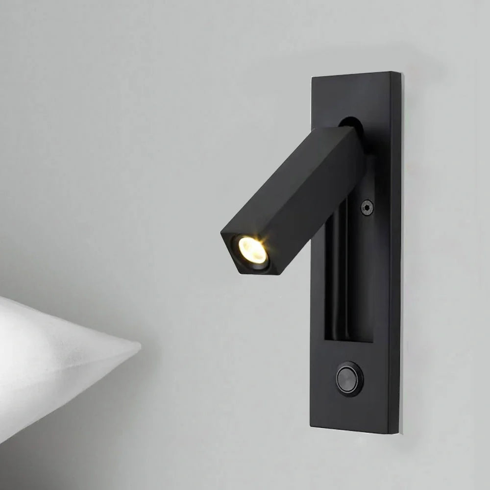 Alba - Modern Inbuilt Black Wall Lamp for Bedroom Reading