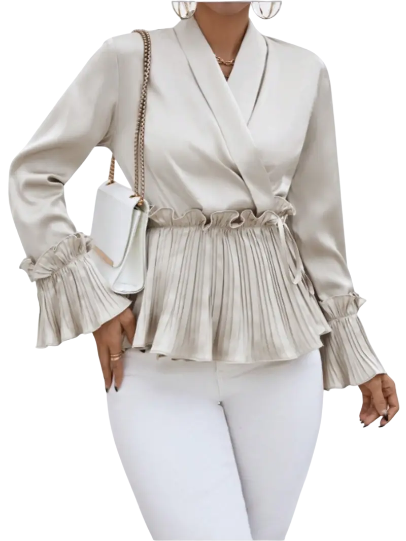 Vesper - Elegant Satin Blouse with Pleated Ruffle Details