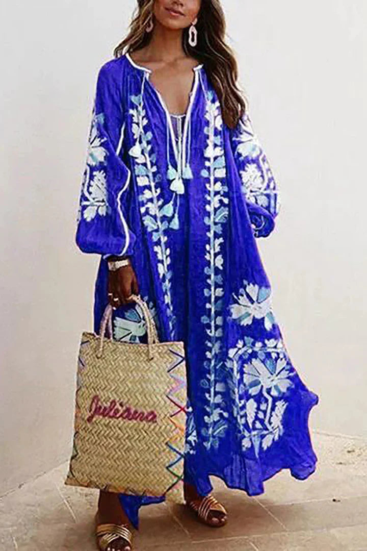 Danella - Enchanting Long Bohemian-Style Dress with Floral Print
