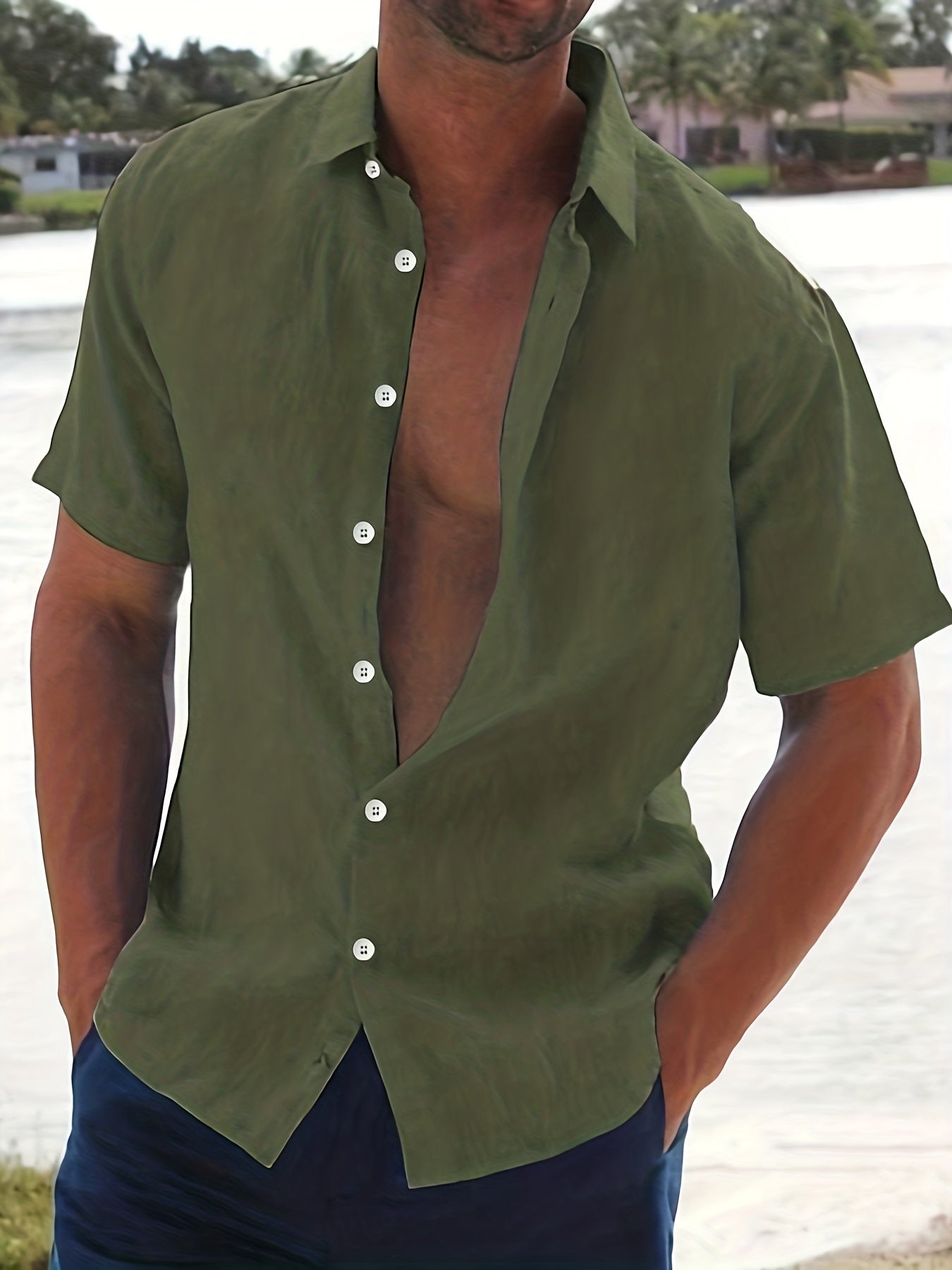 Colin - Lightweight Men's Short-Sleeved Shirt in Cotton and Linen Blend