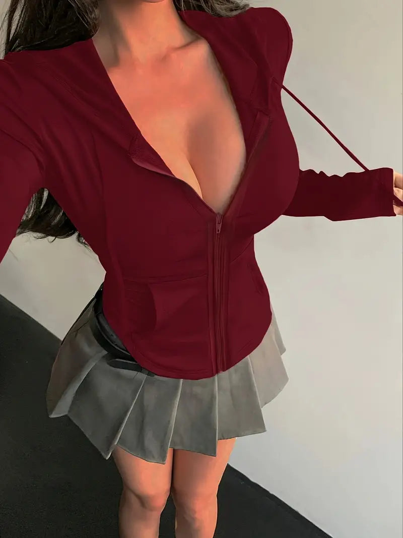 Belinda - Fitted Cotton Zip-Up Hoodie with Drawstring Hood and Pockets