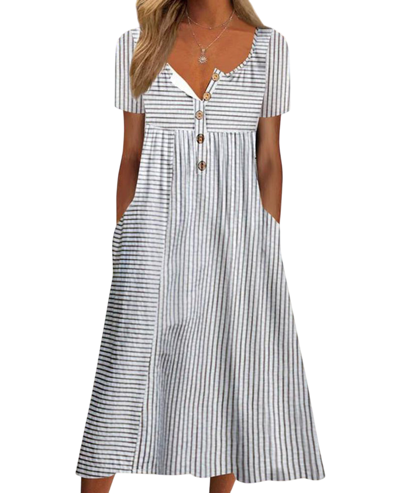 Jessica - Elegant Women's Summer Dress with Vintage Prints and Pockets
