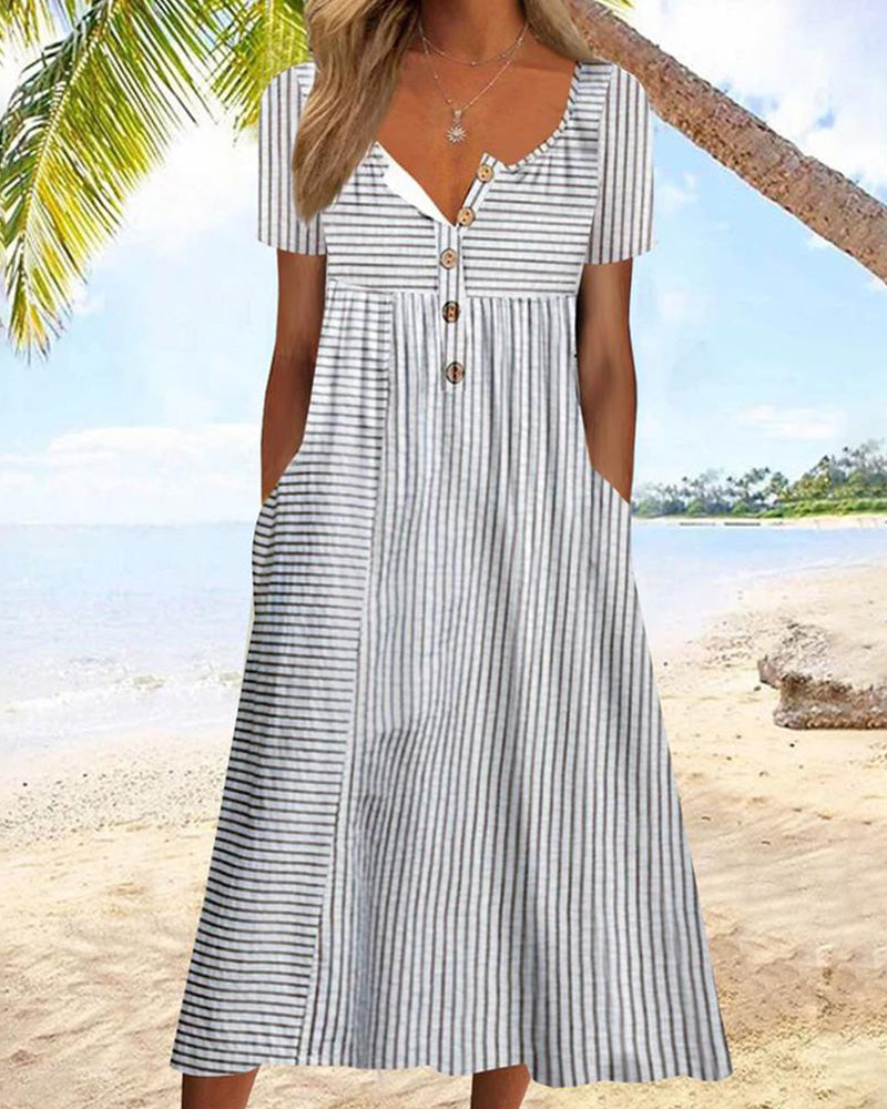 Jessica - Elegant Women's Summer Dress with Vintage Prints and Pockets
