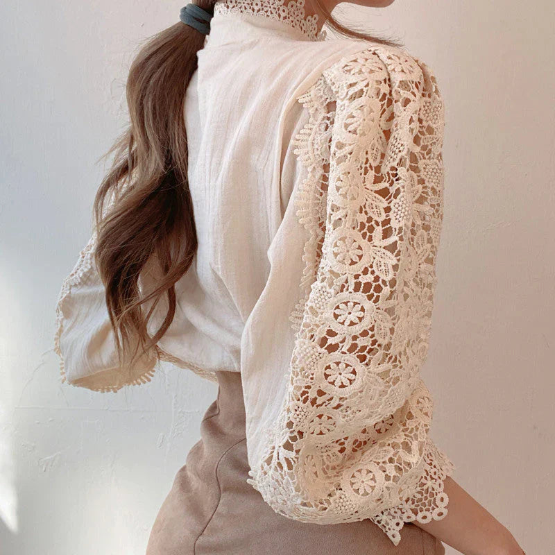 Marcie - Stylish Hollow Floral High Neck Blouse for Modern Women