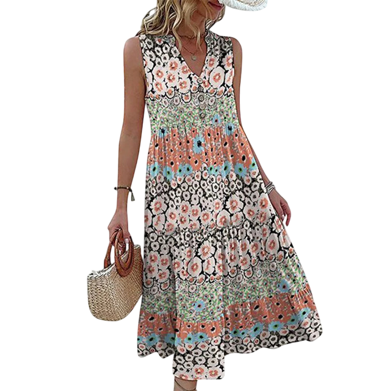 Ellen - Elegant Floral Dress with V-neck for Summer Occasions
