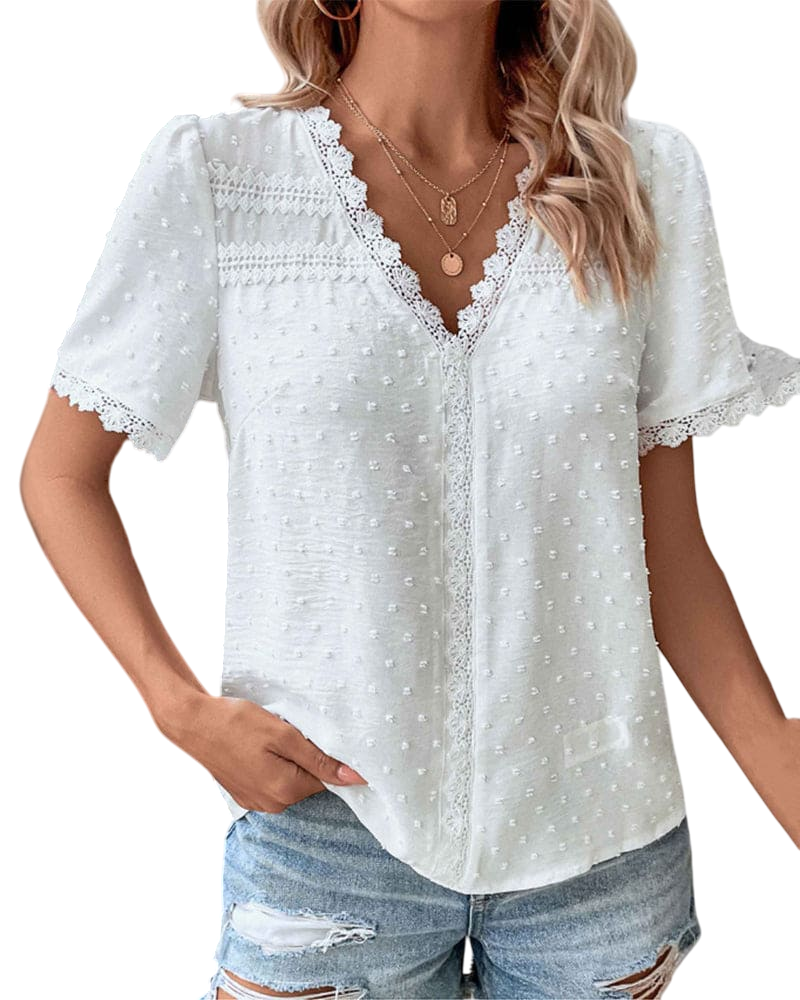 Paula - Elegant Women's Lace Shirt with Short Sleeves