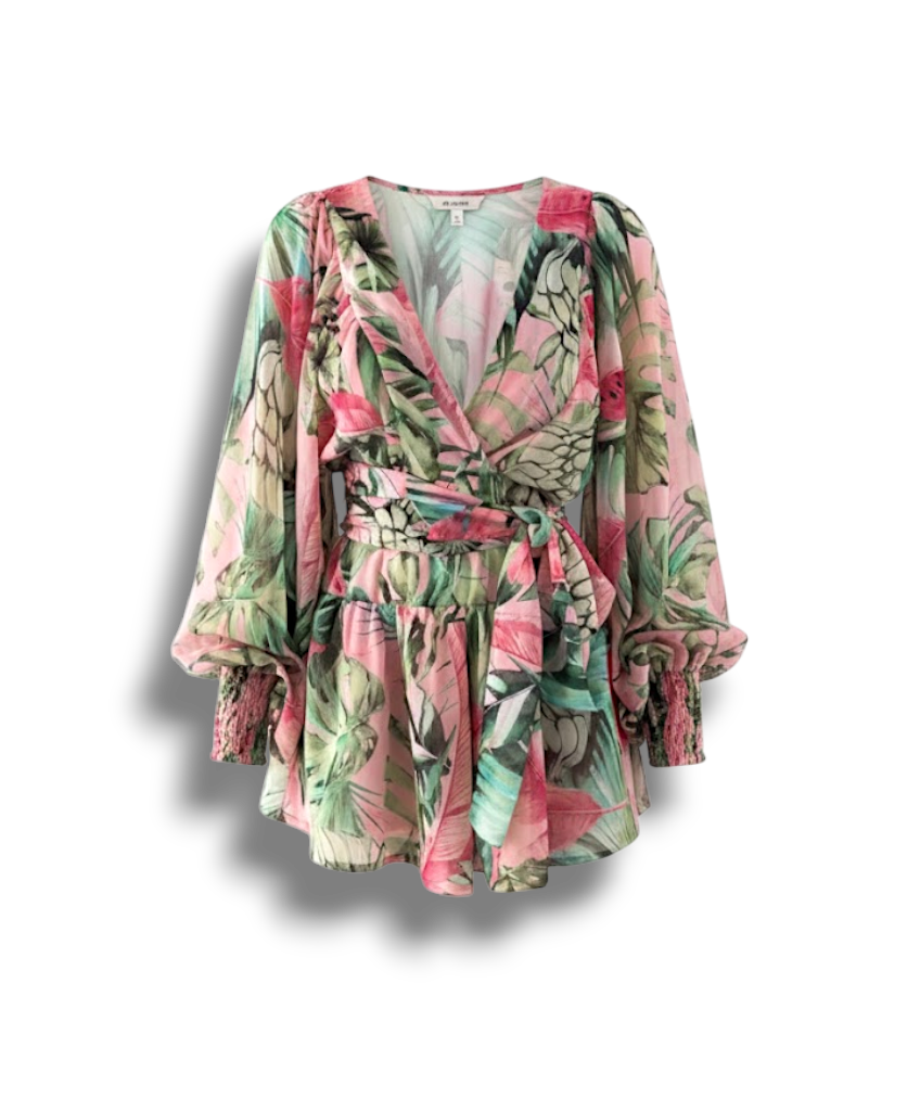 Alayna - Stylish Women's Beach Play Dress with Deep V-neck and Lantern Sleeves
