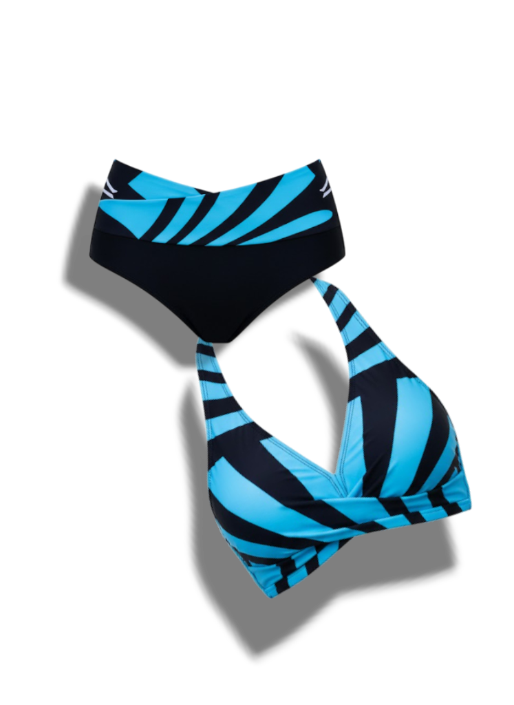 Junessa - Trendy Striped Bikini Set with Supportive Triangle Top