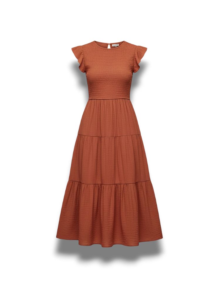 Leana - Flowing A-Line Midi Dress for Elegant and Comfortable Style